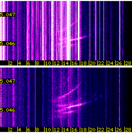 [ionogram with and without filtering non-chirping signals]