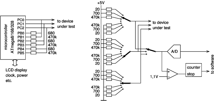 [AVR componenttester equivalent schematic]